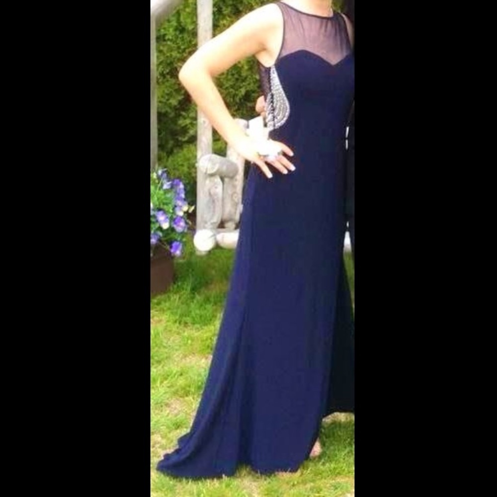 Navy pearl prom dress
